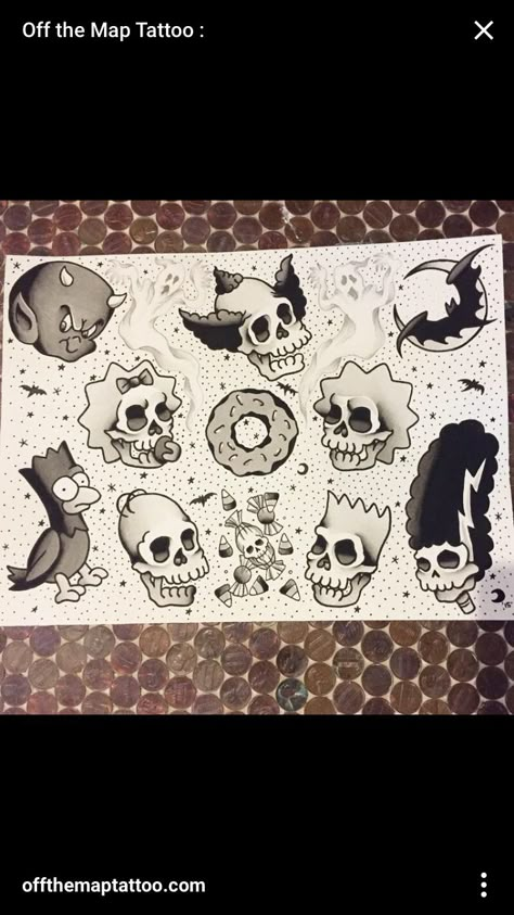 Simpsons skulls Simpsons Treehouse Of Horror Tattoo, Simpsons Halloween Tattoo, Simpsons Flash Tattoo, Horror Silhouette, Foam Board Art, Simpsons Halloween, Simpsons Tattoo, Simpsons Treehouse Of Horror, Simpsons Drawings