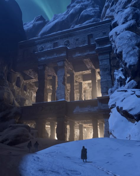 Nathan Chen, Temple Ruins, Mountain City, Temple Art, Fantasy Comics, Snow Christmas, Game Concept Art, Ancient Temples, Mountain Art