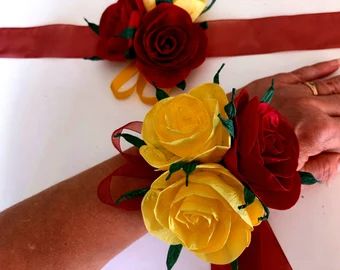 Beauty And The Beast Bouquet, Ribbon Boutonniere, Wedding Boutineers, Beauty And The Beast Diy, Crepe Paper Rose, Beauty And The Beast Wedding, Father Of Bride, Beauty And Beast Wedding, Beauty And The Beast Theme