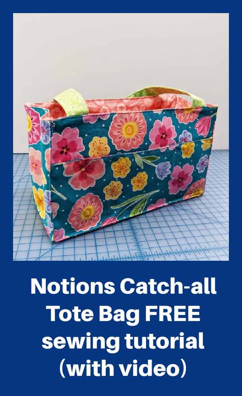 Notions Catch-all Tote Bag FREE sewing tutorial (with video). Here's your chance to make a bag that can hold lots of your sewing supplies so that you can sew on the go! This fun and easy Notions Carry-all Tote will let you move your favorite tools from your home sewing area to the next exciting place. The designer has included a load of pockets so you'll have lots of places to store those all-important supplies. Free tote bag sewing pattern with video and written instructions. SewModernBags Bag Sewing Patterns, Tote Bag Sewing, Sewing Area, Make A Bag, Tote Bag Pattern Free, Bags Sewing, Bag Pattern Free, Modern Bag, Sew Ins