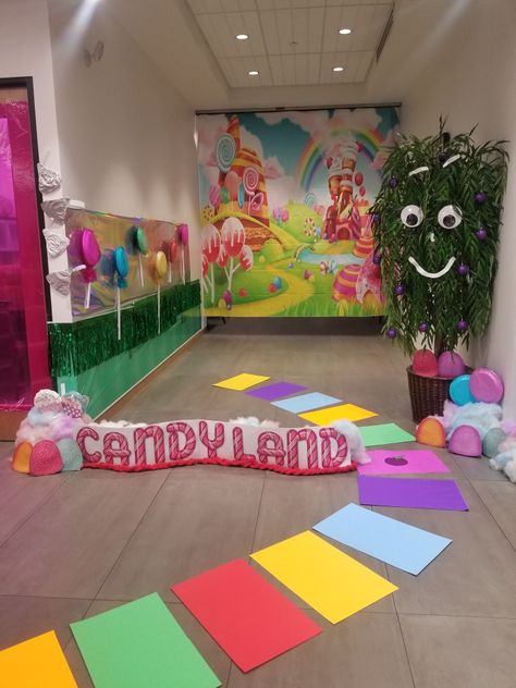 Preschool Prom Ideas, Candy Land Vbs, Candyland Dance Theme, Candy Land Dance Theme, Candyland School Theme, Life Size Candyland Game, Elementary School Dance Themes, Vbs Candyland, Vbs Twist And Turns