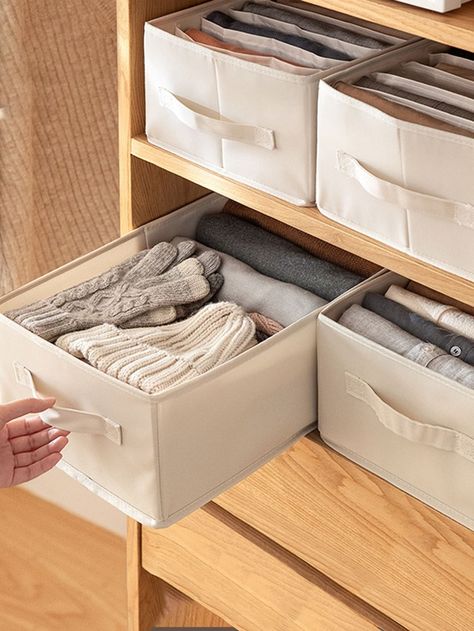 1pc Solid Color Cloth Storage Box | SHEIN USA Closet Organization Bins, Organiser Son Dressing, Closet Organisation, Linen Room, Room Organisation, Discipline Quotes, Clothes Storage Boxes, Wardrobe Organisation, Closet Layout