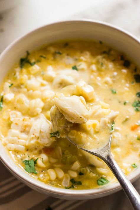 Corn And Crab Chowder, Crab Chowder Recipes, Corn And Potato Chowder, Crab And Corn Chowder, Crab Chowder, Lump Crab Meat, Pesto Vegan, Lump Crab, Seafood Chowder