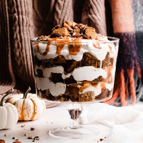 This Pumpkin Trifle Recipe Is Super Easy And Impressive - Lulus.com Fashion Blog Fall Trifle Recipes, Pumpkin Trifle, Christmas Trifle, Leftover Pie, Thanksgiving Time, Chocolate Trifle, Cable Knit Turtleneck, Trifle Desserts, Fall Festivities