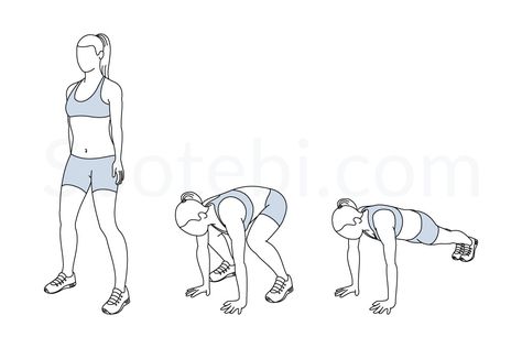 Squat thrust exercise guide with instructions, demonstration, calories burned and muscles worked. Learn proper form, discover all health benefits and choose a workout. Bird Dog Exercise, Puppy Training Guide, Squat Thrust, Hip Flexor Exercises, Push Workout, Back Yoga, Oblique Workout, Back Fat Workout, Ab Routine