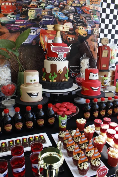 Disney Cars Birthday Desserts, Car Candy Table, Cars Themed Dessert Table, Cars Birthday Dessert Table, Cars Themed Treat Table, Cars Theme Birthday Party Decorations Simple, Disney Cars Birthday Dessert Table, Lighting Mcqueen 2nd Birthday Party, Disney Cars Dessert Table