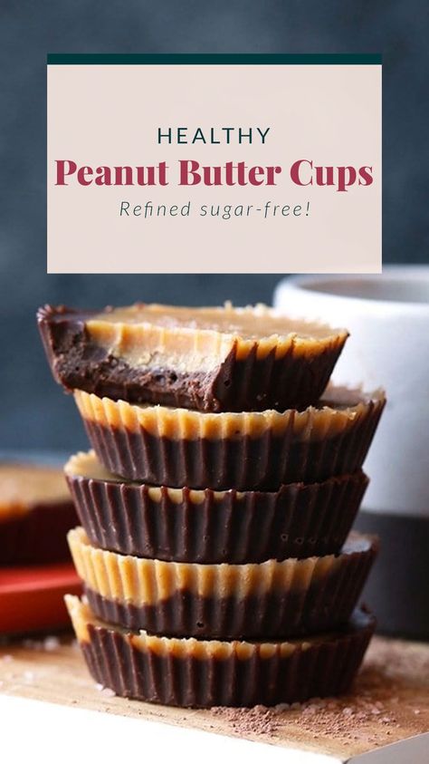 Homemade Peanut Butter Cups (no refined sugar!) - Fit Foodie Finds Healthy Peanut Butter Cups, Peanut Butter Cups Recipe, Homemade Peanut Butter Cups, Pb Cups, Chocolate Peanut Butter Cups, Peanut Butter Honey, Vegan Peanut Butter, Homemade Peanut Butter, Healthy Peanut Butter