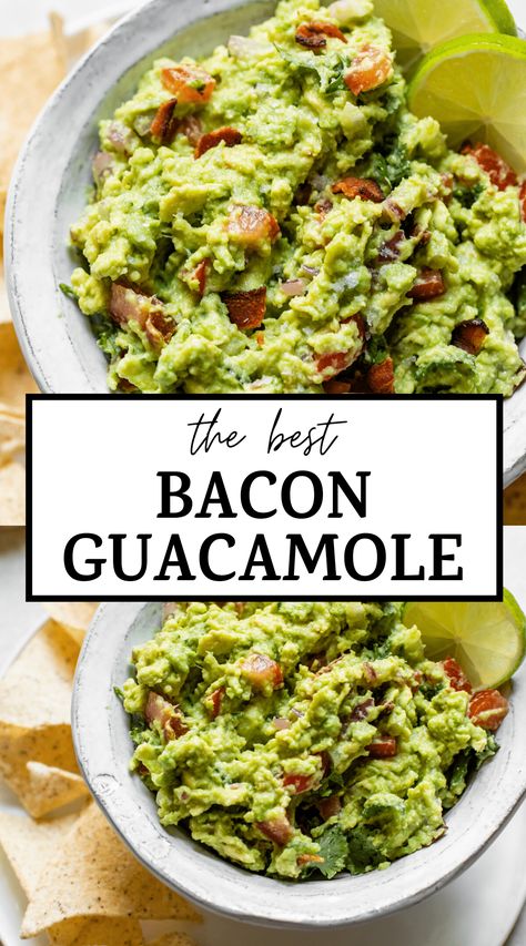 Learn how to make the best homemade BACON GUACAMOLE in just 10 minutes! You only need 7 ingredients to make this easy, healthy snack recipe #guacamole #baconguacamole Recipe Guacamole, Healthy Snack Recipe, Easy Healthy Snack, Homemade Guacamole Recipe, Bacon Guacamole, Homemade Bacon, Guacamole Recipe Easy, Best Guacamole Recipe, Healthy Appetizer Recipes