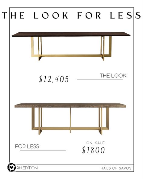 Rh look for less Rh lookalike Restoration hardware dupe Gold and wood dining table Oversized dining table Dark wood dining table Transitional glam dining room Modern dining room #diningroom #wayfair Follow my shop @hausofsavos on the @shop.LTK app to shop this post and get my exclusive app-only content! #liketkit #LTKhome #LTKsalealert #LTKstyletip @shop.ltk https://liketk.it/3Rreh Dark Glam Dining Room, Restoration Hardware Dining Room Table, Dining Table Transitional, Rh Dining Table, Rh Dining Room, Dining Table Dark Wood, Rh Kitchen, Rh Dining, Restoration Hardware Dining Table