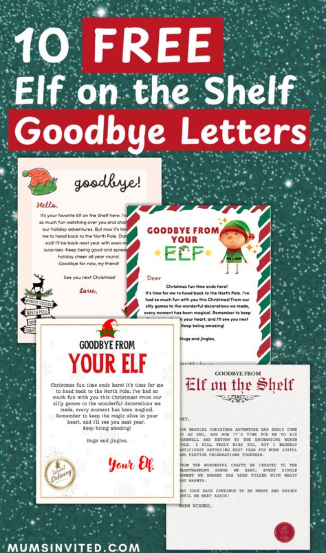 Send your Elf on the Shelf off with these heartwarming goodbye letters! Perfect for families, classrooms & even for 2 elves, our free, printable templates are designed to make the farewell special. Choose from short & funny letters, including options for hugs, no-touch reminders, & gift ideas from Santa. These simple goodbye notes are ideal for Christmas Eve or the days after Christmas, making it easy to say farewell until next year. Create a lasting memory for 2024 with these easy templates! Elf Leaving Ideas Christmas Eve Night, Christmas Eve Eve Elf Ideas, Elf On Shelf Leaving Ideas, Elf Farewell Ideas On The Shelf, Elf Last Day Ideas Christmas Eve, Elf Saying Goodbye Ideas, Elf On The Shelf Letters, Elf On The Shelf Goodbye, Christmas Eve Box For Kids