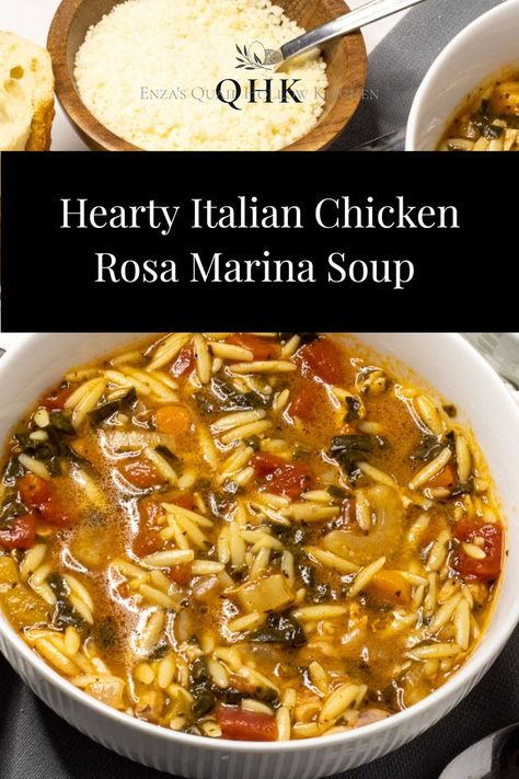 A bowl of colorful Italian Chicken Rosa Marina soup loaded with carrots, celery, spinach and tomatoes. Rosa Marina Soup Recipe, Soup With Spinach, Chili Casserole, Chicken Carrots, Italian Soup, Comfort Food Recipes Dinners, Soup And Stew, Italian Chicken, Supper Recipes