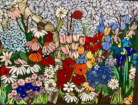 Mixed Flower Garden Mosaic Stained Glass Window Daisy Art | Etsy Fairport Ny, Stained Glass Mosaic Art, Poppy Wall Art, Window Crafts, Mosaic Garden Art, Daisy Art, Mosaic Art Projects, Mosaic Stained, Floral Mosaic