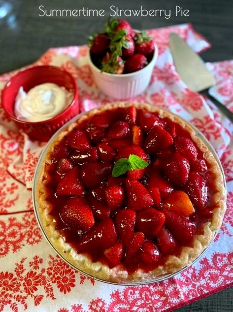 Summertime Strawberry Pie — Mommy's Kitchen Mile High Strawberry Pie, Strawberry Pie With Cream Cheese, Pie With Cream Cheese, Cornbread Dressing With Chicken, Mint Pie, Strawberry Honey, Chicken Cornbread, Strawberry Pie Recipe, Fresh Strawberry Pie