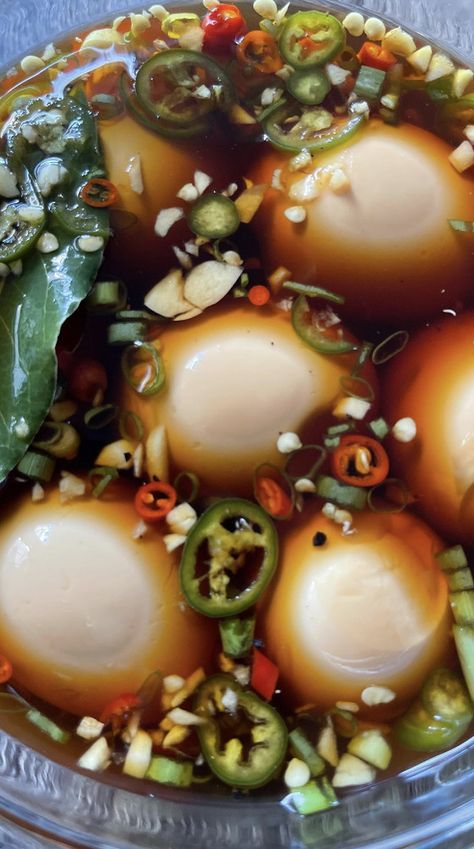 Adobo Marinated Eggs by thetastebud | Quick & Easy Recipe | The Feedfeed Creative Canning, Mayak Eggs, Egg Omelette Recipe, Marinated Eggs, Thai Chili Pepper, Adobo Recipe, Pickled Eggs, Serrano Pepper, Sushi Restaurant