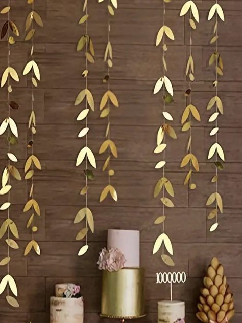 1set/2pcs, Party Decorations Leaf Garland Paper Hanging Leaves StreamerBanner For Spring Birthday Bachelorette Engagement AnniversaryWedding Bridal Shower Party Decorations Supplies, Home Decor, Room Decor Jungle BotanicaGarden Party, Weddings, And Family Garlands Gold    Paper     Event & Party Supplies, size features are:Bust: ,Length: ,Sleeve Length: Earthy Theme Party, Bachelorette Home Decor, Green And White Bridal Shower Decor, Green And Gold Bridal Shower Ideas, Organic Birthday Party, Toga Party Decorations, Greenery Graduation Party, Tropical Bridal Shower Decorations, Bridal Shower Party Decorations