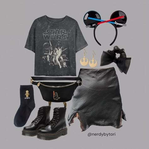 Disney Alternative Outfits, Emo Disney Outfits, Disneyland Outfits Star Wars, Star Wars Outfits For Disney, Cute Star Wars Outfits, Disney Star Wars Outfits Women, Star Wars Nite Outfits, Disney World Star Wars Outfits, Black Disney Outfits