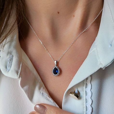 "🧿 Welcome to GDjeweltr special jewelry for yourself and loved ones. All our jewelery is made by handmade in our workshop as custom . Please take a look my store to see our handmade necklaces, rings, earrings and bracelets collection. 💗 Description: 14K Solid Gold Pear Cut Sapphire Necklace, Dainty Necklace, Halo Gold Necklace, Gold Sapphire Stone Necklace, Tiny Gold Pendant, Personalized Necklace, Birthday Gift, Valentines Day Gift, Christmas Gifts, Gift for Mother, Gifts for Her... ⭐ Details Sapphire Necklace Simple, Gold Dainty Necklace, Bracelets Collection, Minimal Gold, Solid Gold Necklace, Ruby Pendant, Dainty Gold Necklace, Necklace Design, Special Jewelry