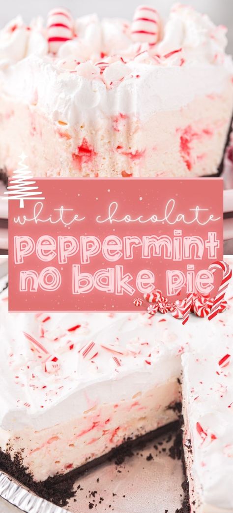 White Chocolate Peppermint Pie, Peppermint Pudding Pie, Peppermint Bark Pie, No Bake Peppermint Pie, Holiday Pudding Desserts, White Christmas Pie, Peppermint Pie No Bake, Peppermint Deserts, No Bake Cheesecake Christmas