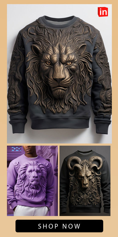 Graphic Animal Men's Fashion 3D Print Golf Pullover Sweatshirt Holiday Vacation Going out Sweatshirts Black Blue Crew Neck Print Spring & Fall Designer Hoodie Sweatshirt Masonic Art, Cotton Jacket Men, Denim Style Casual, Wild Fashion, 50th Clothes, 3d Printing Fashion, Custom Leather Jackets, Classy Men, Blue Crew