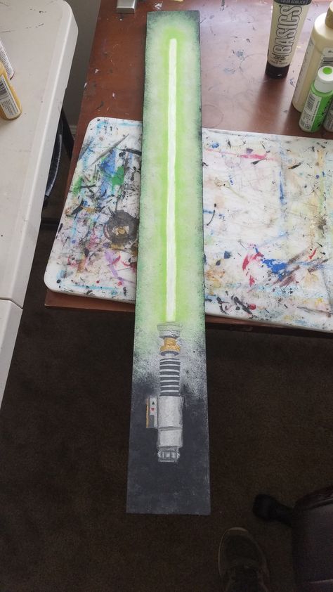 Lightsaber Painting, Star Wars Watercolor, Starwars Canvas Painting, Star Wars Painting Ideas, Star Wars Art Diy, Star Wars Painting Easy, Star Wars Art Painting, Father's Day Painting, Star Wars Light