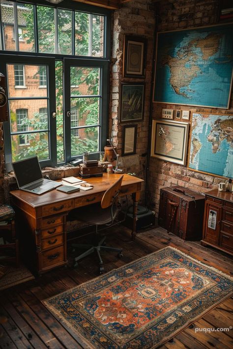 Aesthetic Work Desk Setup Ideas - Puqqu Work Desk Setup, Aesthetic Work Desk, Desk Setup Ideas, Ray Kurzweil, Antique Room, Writing Studio, Dream Desk, Dark Academia Style, Mind Palace