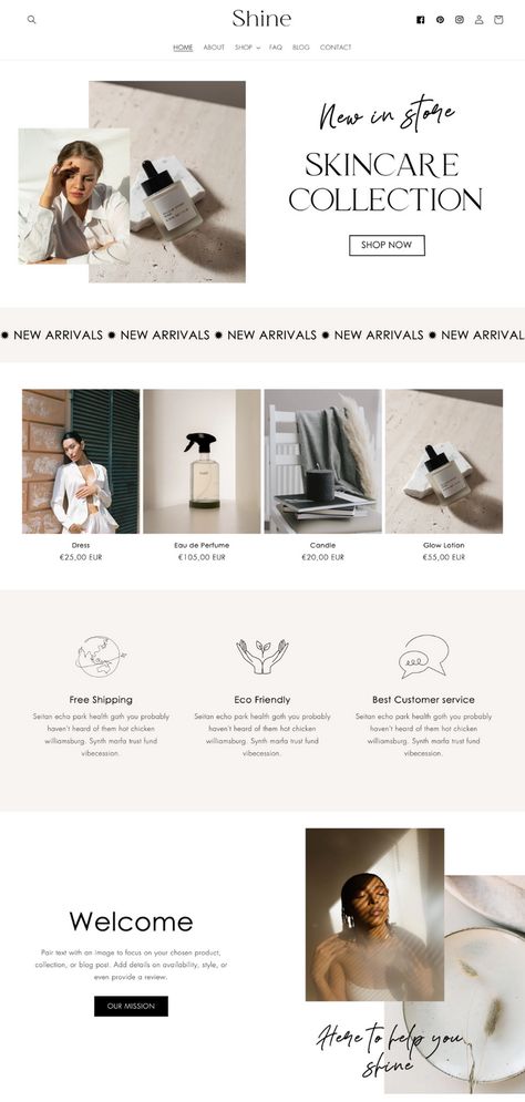 Shopify Fashion Website Design, Small Ecommerce Business, Gorgeous Website Design, Beige Website Aesthetic, Aesthetic Shopify Website, Luxury E Commerce Website, Shopify Website Templates, Shopify Templates Ecommerce Websites, Website Design Inspiration Shopify