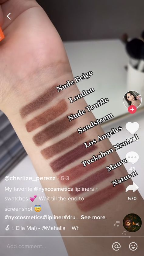 Nyx Lip Liner Swatches, Liner Styles, Powerful Makeup, Nyx Lip Liner, Drugstore Lips, Lip Liner Colors, Neutral Lips, Nyx Lip, Makeup Accesories