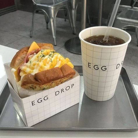 Korea Cafe Food, Toasted Sandwich, Egg Drop, Food Goals, Kawaii Food, Rice Bowls, Cafe Food, Korean Food, Food Packaging