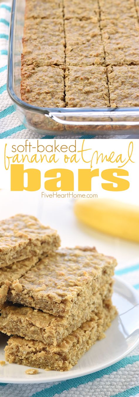 Soft-Baked Banana Oatmeal Bars are loaded with wholesome ingredients and make a yummy, portable breakfast or snack! I recently spent several days ignoring two dark brown, overripe bananas sitting on Granola Oatmeal, Banana Oatmeal Bars, Portable Breakfast, Weight Watcher Desserts, Kids Healthy, Soft Bakes, Low Carb Dessert, Banana Oats, Oatmeal Bars