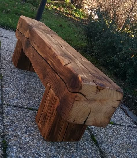 Railroad Tie Bench, Barn Beam Bench, Barn Beam Ideas, Beam Bench, Beam Ideas, Reclaimed Wood Beams, Rustic Woodworking, Barn Wood Crafts, Rustic Wood Furniture