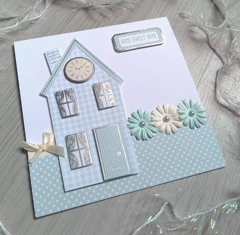 Wish them a warm welcome home with this charming new home card. The serene colour palette and floral details create a look that's both elegant and welcoming. The 'Home Sweet Home' sentiment conveys your sincere wishes for them to settle in and feel right at home. Whether you're celebrating a close friend, family member, or co-worker, this card is a thoughtful way to mark their exciting new beginning. The card measures 15cm x 15cm (6" x 6") in size Made from folded 250gsm White Card, with 120gsm Handmade New Home Cards Ideas, New Home Card, New Home Cards Handmade, Moving Cards, New Home Cards, Card Toppers, House Of Cards, Birthday Cards Diy, Colour Palette