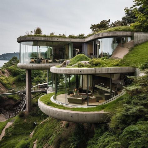 Slope House, Staircase Designs, Cool Tree Houses, Selling On Amazon, Eco Architecture, House Luxury, Organic Architecture, Round House, Diy Travel