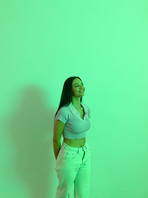 Girl Art Sydney Green Light Posing Purple Shirt Photography Poses In Jeans Top, Photo Poses In Jeans Top, Poses In Crop Top And Jeans, Poses In Front Of Wall, Girl Leaning Against Wall Drawing, Girls Photoshot Style Jeans Top, Green Light, Light Green, Instagram Photos