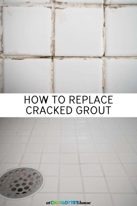 The tile on our shower floor had cracked and missing grout. Since I didn't want to demo the whole shower, I decided to fix the grout. #showergrout #fixinggrout #tilegrout #grout Regrout Shower Tile, Stained Grout, Regrouting Tile, Tile Around Bathtub, Diy Grout, Shower Grout, Grout Repair, Floor Tile Grout, Bathroom Grout