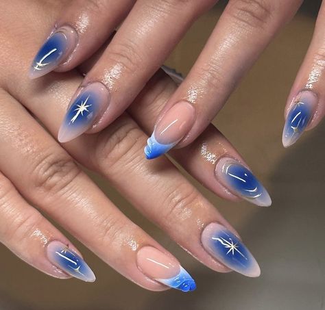 21st Nails, Blue Aura Nails, Nails Business, Aura Nails, Blue Aura, Gel Nails Diy, Colored Acrylic, Girly Acrylic Nails, Almond Nails Designs