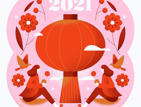 Happy New Year! by Elen Winata Elen Winata, Lunar New Year Illustration, New Year Artwork, Chinese New Year Illustration, Chinese New Year Greetings, Chinese New Year Celebration, Chinese Dragon Art, Chinese New Year Design, New Year Illustration