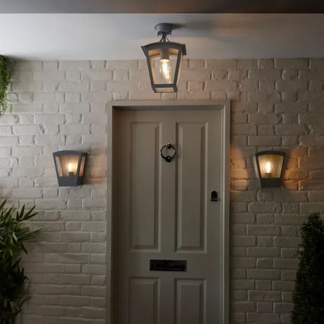 Exterior Porch Lights, Front Driveway Ideas, Outside Lights On House, Wall Lights Uk, Front Driveway, Stainless Steel Ceiling, Outdoor Porch Lights, Cottage Outdoor, Front Door Lighting