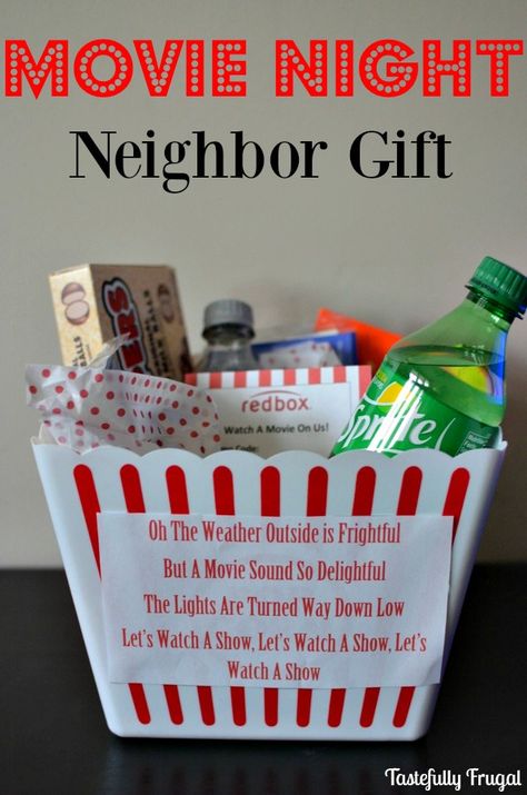 Make your own neighbor gifts this Holiday season. Click here for 20 Inexpensive Neighbor Gift Ideas from Pinterest. #thecraftyblogstalker#neighborchristmasgifts#neighborchristmasgiftideas#neighborgifts Diy Gifts For Christmas, Movie Night Gift Basket, Movie Night Gift, Christmas Neighbor, Neighbor Christmas Gifts, Cheap Christmas Gifts, Easy Christmas Gifts, Cheap Christmas, Movie Gift