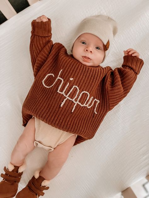 Newborn Name Sweater, Baby Name Sweater, Name Sweater, Monthly Pictures, Baby Boy Sweater, Monthly Baby Photos, Going Home Outfit, Boys Sweaters, Baby Boy Fashion