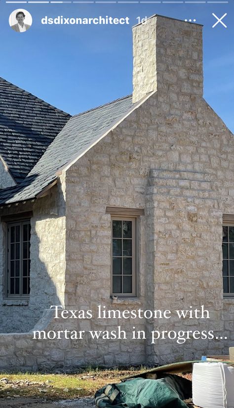 Texas Limestone House Exterior, Rock On House Exterior, Texas Limestone Exterior, Lime Wash Stone Exterior, Overgrouted Stone Exterior, Limestone Exterior House, Limestone Farmhouse, Limestone Cottage, Limestone House Exterior