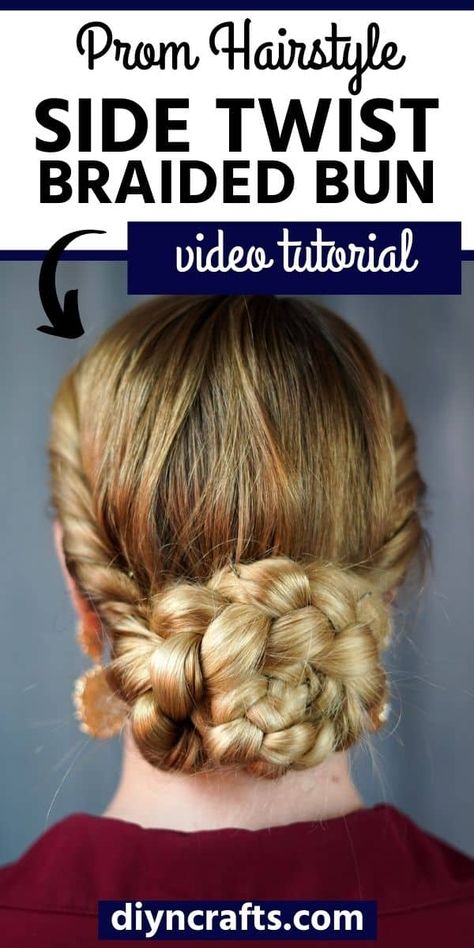 Braid Into A Low Bun, Low Bun Prom, Braided Low Bun, Small Twists, Low Bun Tutorials, Low Bun Hairstyle, Side Twist, Dutch Braid Hairstyles, Prom Hair Updo