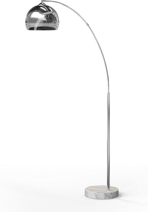 Teamson Home Arquer 68.1" Arc Floor Lamp for Living Rooms, Home Offices, Dining Rooms, Bedrooms with Faux White Marble Base and Chrome Bell Shade - Amazon.com Chrome Lamp, Arc Floor Lamp, Arc Floor Lamps, Home Offices, Changing Wall Color, Color Chrome, Lamps Living Room, Wall Color, Dining Rooms