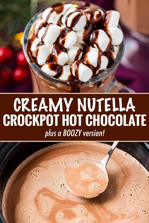 Make creamy hot chocolate for the whole party, right in your slow cooker! This hot chocolate is made with plenty of nutella for a creamy hazelnut drink that's absolutely amazing! #hotchocolate #crockpothotchocolate #hotchocolaterecipes #nutella #holidaydrinks #hotcocoa #cocoa #chocolate #drink Creamy Hot Chocolate, Nutella Hot Chocolate, The Chunky Chef, Novice Chef, Chunky Chef, Crockpot Hot Chocolate, Chocolate Drink, Cocoa Chocolate, Homemade Hot Chocolate