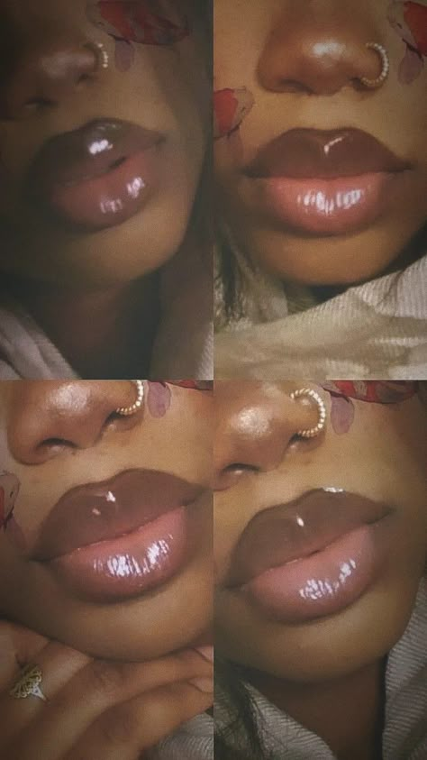 Lip Looks Glossy, Two Toned Lips Natural, 2 Toned Lips, Full Lips Aesthetic, Black Women Lips, Two Toned Lips, Lips Combo, Full Lips Makeup, Big Lips Natural