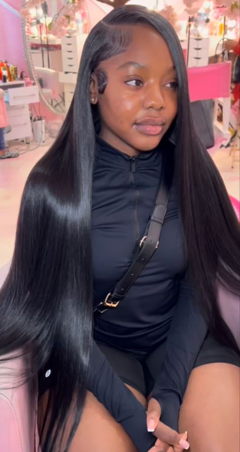 Straight Buss Down Side Part, 30 In Bussdown, Side Part Sew In Black Women, Deep Side Part Sew In Straight, 30 Inch Side Part, Side Part Straight Sew In, Bussdown Side Part, Sow In Weave Hairstyles For Teens, Straight Side Part Sew In