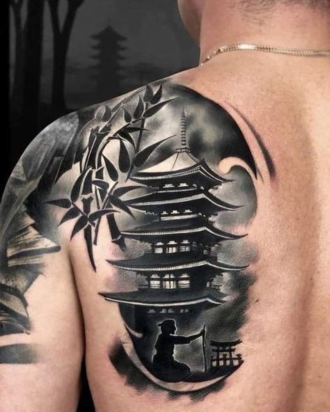 A tattoo on the back for men is pride. But before you put them on, learn the meaning and see the best designs in our article. Japanese Temple Tattoo, Back Tattoos For Men, Tato Realis, Tattoo On The Back, Warrior Tattoo Sleeve, Guerriero Samurai, Japanese Tattoos For Men, Temple Tattoo, Tattoos Infinity