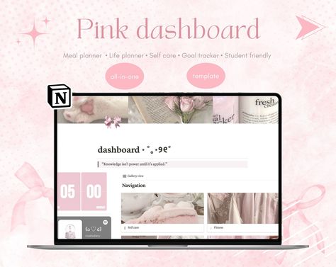 #Pink_Dashboard #Notion_Agenda #Skincare_Tracker #Pink_Girly_Aesthetic Pink Dashboard, Pink Girly Aesthetic, Simple Weekly Planner, Finance Tracker, Dashboard Template, Girly Aesthetic, Goal Tracker, Weekly Planning, One Life