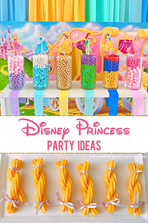 Princess Flower Arrangements, Disney Princess Loot Bag Ideas, Princess Party Cake Table, Disney Princess Party Treats, Disney Prince And Princess Party, All Princess Birthday Party, Disney Princess Birthday Party Diy, Princess Food Ideas For Kids, Princess Birthday Food Ideas