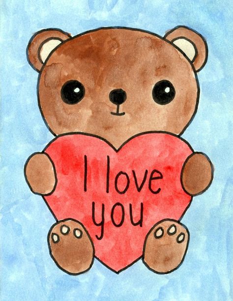 Learn how to draw a teddy bear with a heart and you can adapt it for all kinds of sweet occasions. This one is perfect for an easy Valentine card. Valentine Drawing, Mothers Day Drawings, Heart Art Projects, Teddy Bear Drawing, Sticker Inspiration, Valentines Day Bears, Valentines Day Drawing, Valentine Picture, Teddy Bears Valentines