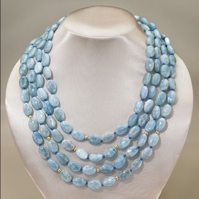 Shade Of Blue, Necklace Bead, Aquamarine Necklace, Beads Jewellery, Aquamarine Beads, Cz Necklace, India Jewelry, Every Color, Strand Necklace